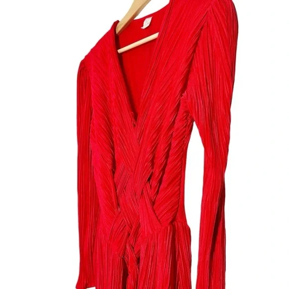 Vintage Plisse Fortuny Style Deep V Red Dress Made in France - Picture 3 of 6